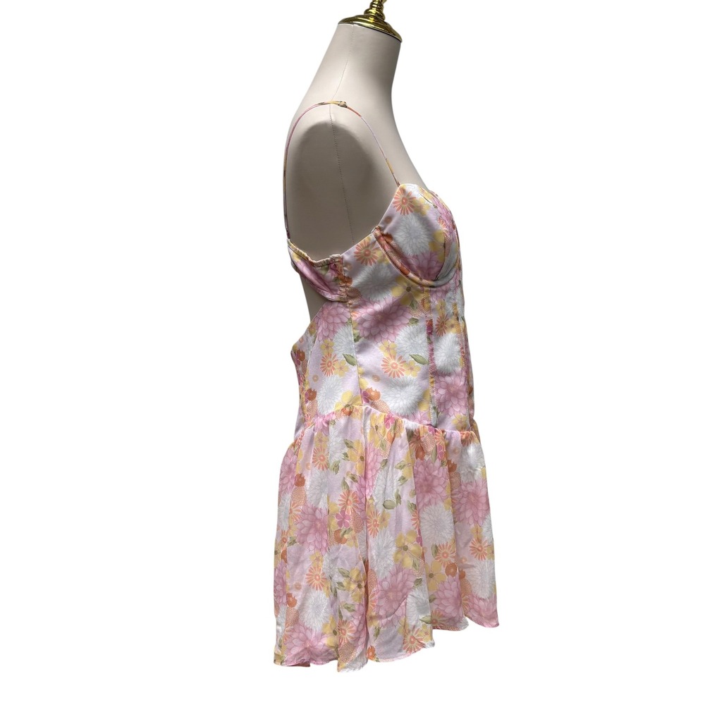 For Love & Lemons Carrie Corset Mini Dress XL Pink Floral Coquette Ruffle Pastel - Picture 8 of 11